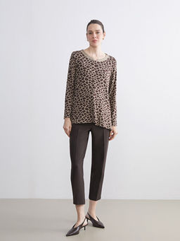 Bisiklet Yaka Leopar Desenli Kad?n Ti??rt