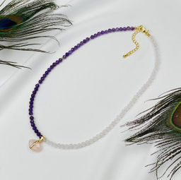 Колье из Розового кварца и Аметиста 42 см +