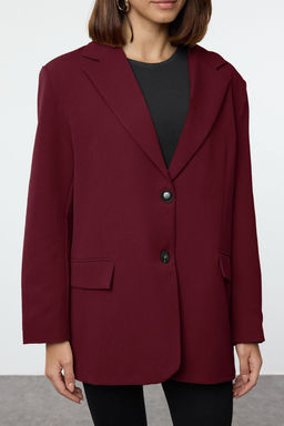 Bordo Ekstra Oversize Dokuma Blazer Ceket TWOAW24BC00107
