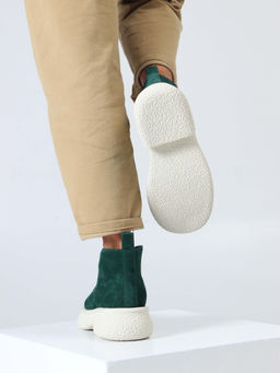 Ботинки 308.агатаw. зеленый замша/Байка