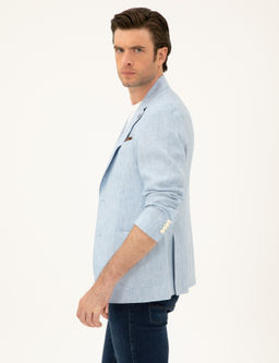 Голубая льняная куртка узкого кроя