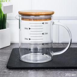 Цена за 1 шт. Кружка мерная 350 мл / LCWJ101 /уп 125/Бамбуковая крышка