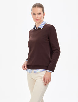 Kahverengi Comfort Fit Bisiklet Yaka Basic Kazak