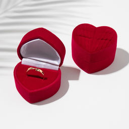 Футляр под серьги, кольцо Сердце, бархатный, 5.2?4.6 см, бордовый