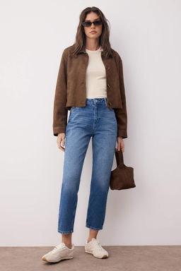 Gece Mavisi Yuksek Bel Yeni Mom Jeans TWOAW26JE00054 - Trendyolmilla фото 9