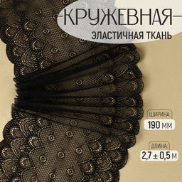 Кружевная эластичная ткань, 190 мм, 2.7±0.5 м, чёрная