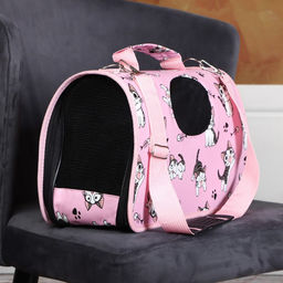 Сумка-переноска каркасная Играющие котики, размер S, 37,5 х 17 х 22 см, розовая