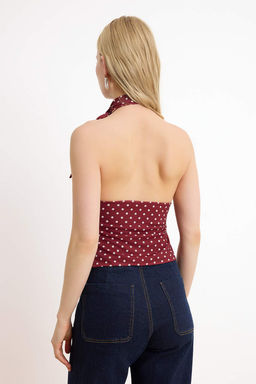 Bordo Puantiyeli Fitted/Vucuda Oturan Boyundan Baglamal? Fularl? Tul Orme Bluz TWOSS26BZ00488 - Trendyolmilla фото 5