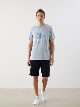 Bisiklet Yaka K?sa Kollu Bask?l? Penye Erkek Ti??rt