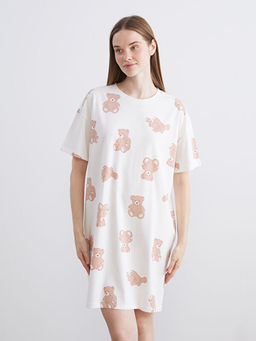 Bisiklet Yaka Ay? Teddy Bask?l? Kad?n Gecelik