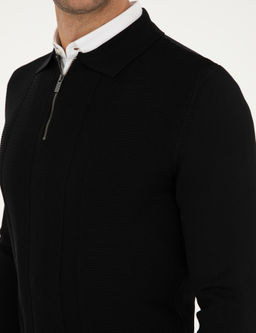 Siyah Regular Fit Fermuarl_ Polo Yaka Triko Kazak - Pierre cardin фото 7