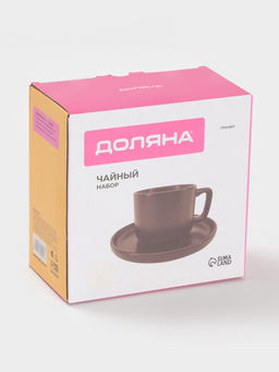 Чайная пара Доляна «Гранит», 2 предмета: чашка 270 мл, блюдце d=15.5 см, керамика, коричневая