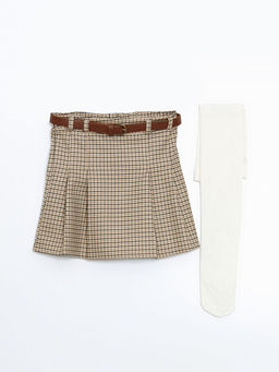 Beli Lastikli K?z ?ocuk Kemerli Etek ve K?lotlu ?orap 2li