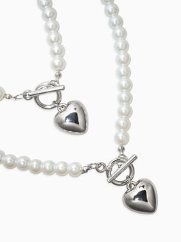 Набор 2 пред-та: бусы.браслет "Жемчуг", сердце, цвет белый в серебре L=18/42см №8