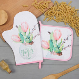 Набор кух. Этель Тюльпаны варежка-прихватка 20х28см, прихватка 19х19см,100% хл  фото 5