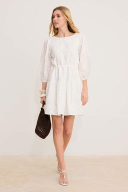 Ekru Duz Baglama Detayl? K?sa / Mini Dokuma Elbise TWOSS26EL00051