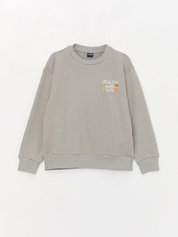 Bisiklet Yaka Bask?l? Uzun Kollu Erkek ?ocuk Sweatshirt