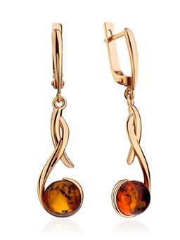Изысканные позолоченные серьги с коньячным янтарём Феникс