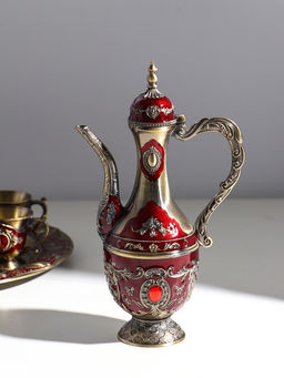 Набор посуды сувенирной: чайный кувшин, 6 бокалов, поднос Стамбул. Розы и узоры, красный с золотом