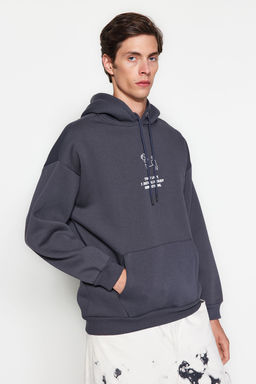 TRENDYOL MAN Kahverengi Oversize/Genis Kesim Kabaran Hayvan Bask?l? Kapusonlu Sweatshirt TMNAW24SW00078 - Trendyolmilla фото 5
