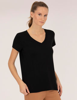 Siyah Comfort Fit V Yaka Basic Ti__rt