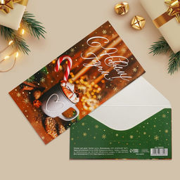 Цена за 10 шт. Конверт для денег «С Новым годом!», какао, 16.5×8 см