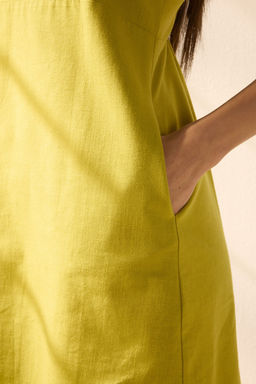 Trendyolmilla Yag Yesili Keten Kar?s?ml? A Kesim Gipeli Ask?lar? Ayarlanabilir Mini Dokuma Elbise TWOSS25EL00648  фото 3