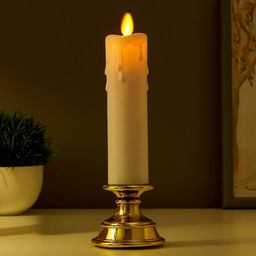 Цена за 2 шт. Светодиодная свеча в подсвечнике RISALUX Большая, ночник LED с эффектом живого пламени, от батареек 2xААА, золото, 7?7?21 см