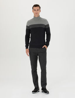 Antrasit Slim Fit _izgili Kanvas Pantolon