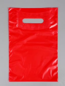 Цена за 50 шт. Пакет полиэтиленовый с вырубной ручкой, Красный 20х30 см, 50 мкм