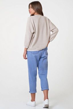 Джемпер вязаный оверсайз на пуговицах из хлопка бежевый меланж