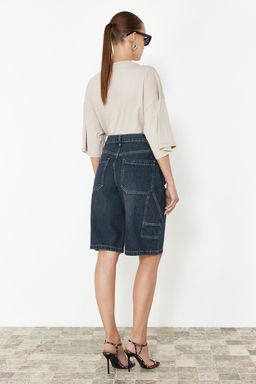 Koyu Mavi Bel Detayl? Yuksek Bel Denim Bermuda TWOSS24SR00173 - Trendyolmilla фото 6