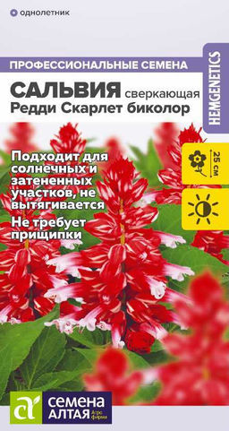 Цветы Сальвия Редди Скарлет биколор сверкающая/Сем Алт/цп 5 шт.