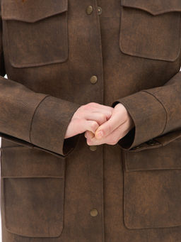 Пиджак из экокожи "Винтажный коричневый" женский