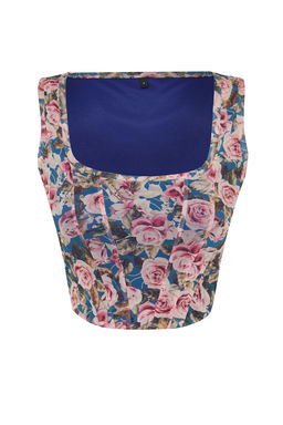 Trendyolmilla Cok Renkli Kare Yaka Slim Bask?l? Tul Orme Bluz TWOSS23BZ00454  фото 9
