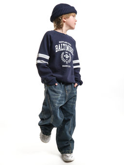 Толстовка детская с принтом хлопок подростковая 33-7502 т.синий - Mini maxi фото 3