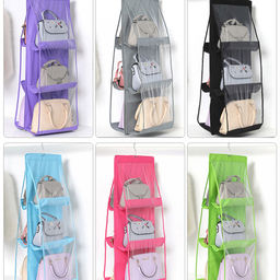 Органайзер для хранения сумок, вещей, подвесной, 2-х сторонний, металлический крючок, 6 карманов, 83х35см, спанбонд/ПВХ, цвета микс (Китай)