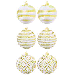 Набор 6 новогодних шаров 9,5*9,5 см "Золотой винтаж" шампань с эффектом старины