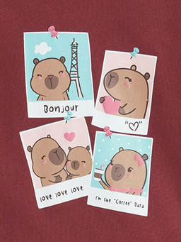 Bisiklet Yaka Bask?l? K?z ?ocuk Ti??rt