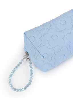 Косметичка женская «Цветочек», ручка из бусин, голубая