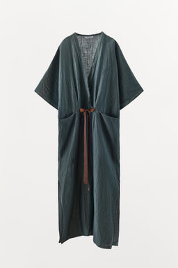 LINEN BLEND DRESS WITH CONTRAST TIE - Zara фото 7