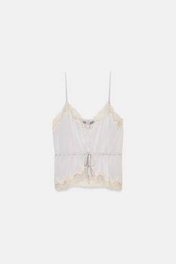 TOP SATINADO ENCAJE / Gris perla - Zara фото 6