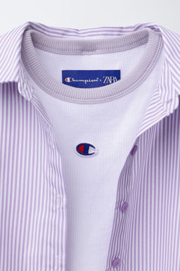 STRIPED POPLIN SHIRT AND RIBBED T-SHIRT PACK CHAMPION ® X ZARA  фото 4