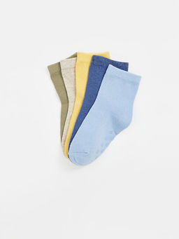 Bask?l? Erkek Bebek Soket ?orap 5li