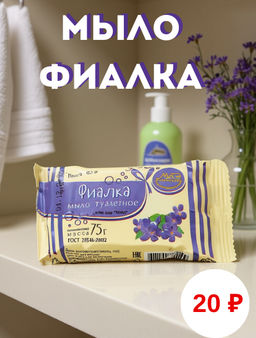 Мыло туалетное твердое 75гр, фиалка, ГОСТ 28546-2002 (Россия)