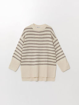 Bisiklet Yaka ?izgili Oversize Kad?n Triko Kazak