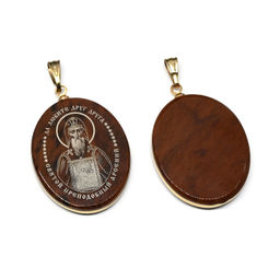 Кулон из обсидиана овал с окантовкой " Св. Арсений " 20*30мм.