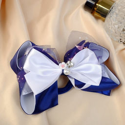 Цена за 6 шт. Резинка для волос «Школьница», бант цветок бусина звёзды, 12×7 см, бело-синяя