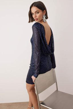 Lacivert S?rt Dekolteli Payet K?sa / Mini Abiye Gece Mezuniyet Elbisesi TPRAW26EL00069