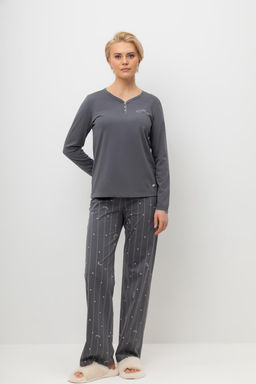 Е 20179/серый,полоски и сердечки пижама жен